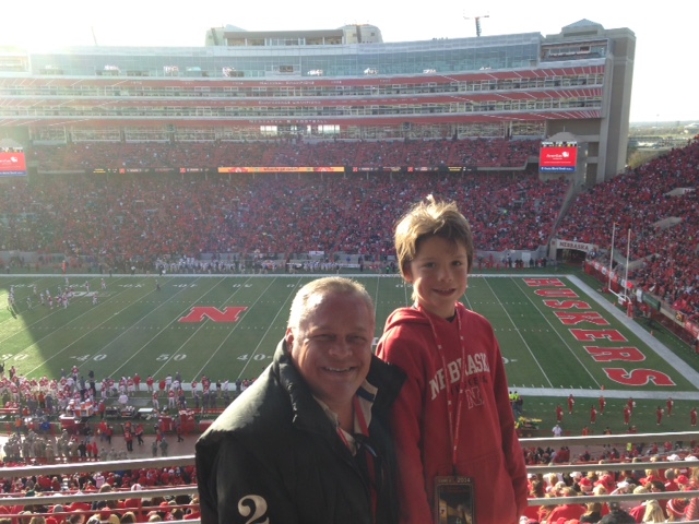 2014 Husker VIP Contest Winner Tim Dreher along his son Fletcher at Nebraska Game
